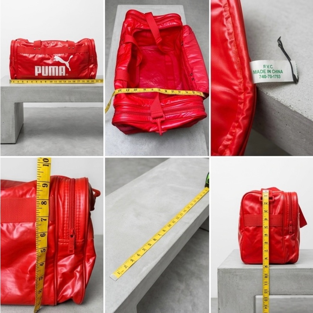 Vintage 80s PUMA Red Vinyl Duffle Bag Gym Travel Team Bag Retro RARE PVC - Picture 7 of 10